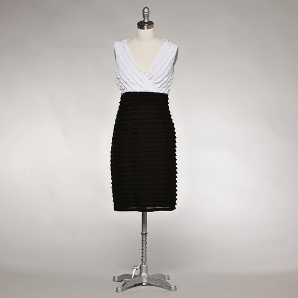 Connected Apparel Women's White Ruffle Top Black Ruffle Bottom Dress