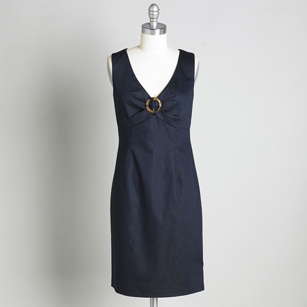 Connected Apparel Women's Denim Sleeveless V-neck Sheath Dress