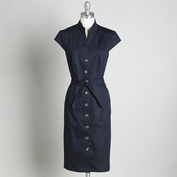 Connected Apparel Women's Belted Denim Capsleeve Shirtdress