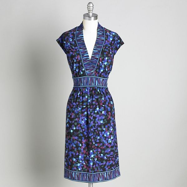 London Style Women's Cap Sleeve Mosaic Dot Print Dress