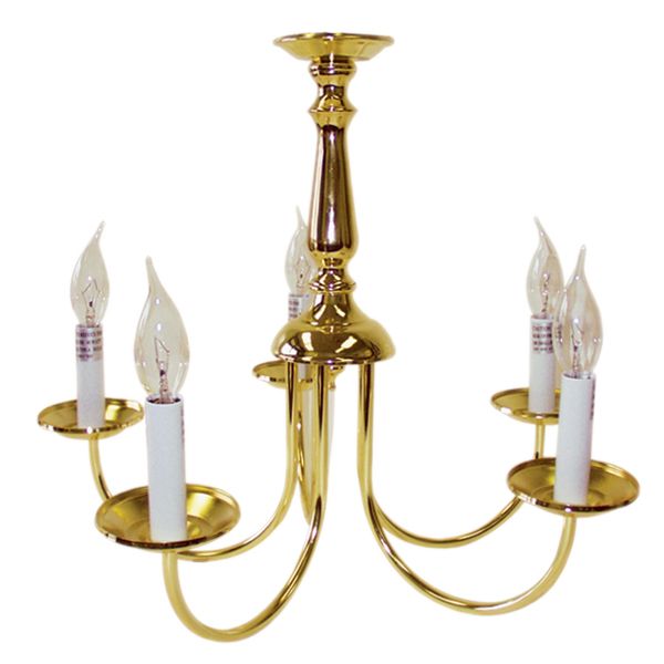 Sunlite 5 Branch Chandelier Fixture, 18" Diameter, Brass Finish, With Plug