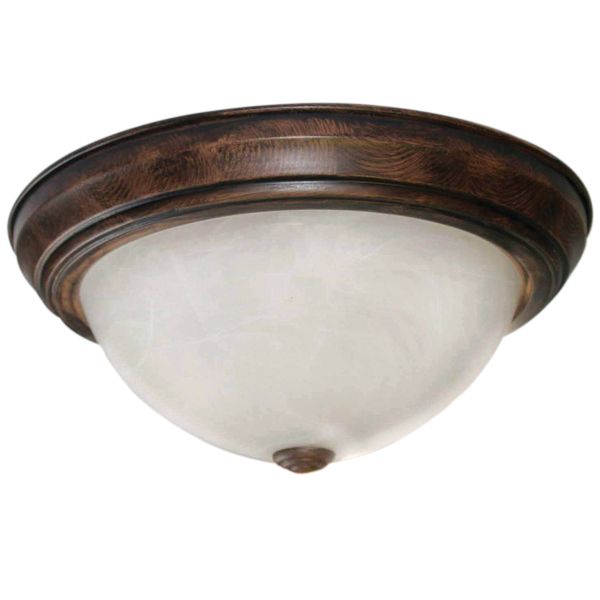 Sunlite Dome Fixture, 15" Diameter, Distressed Brown Finish, Alabaster Style Glass