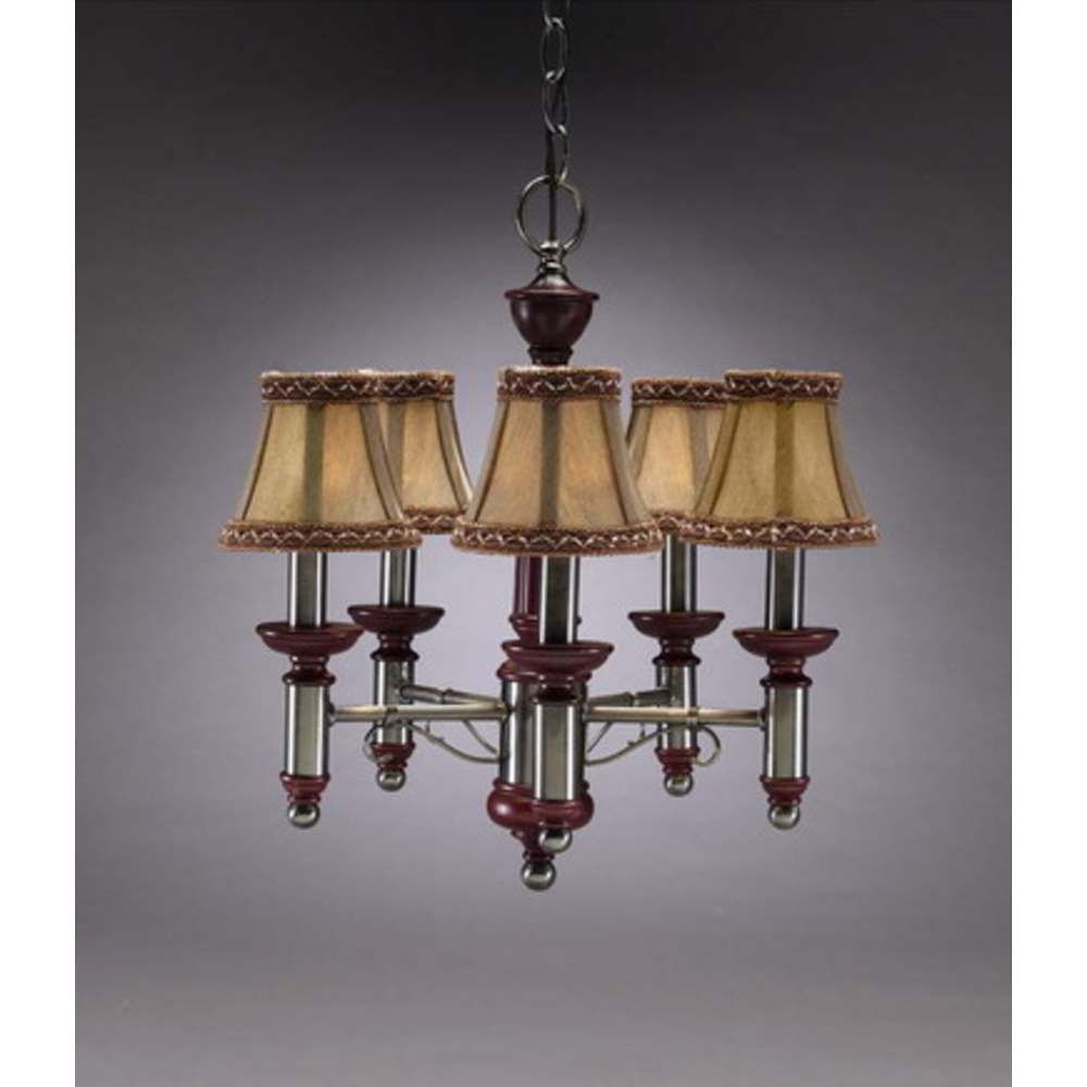 Aztec Lighting 5 Light Burgundy/Antique Nickel Chandelier