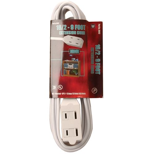 Coleman Cable 9 ft. Extension Cord, White - 9412