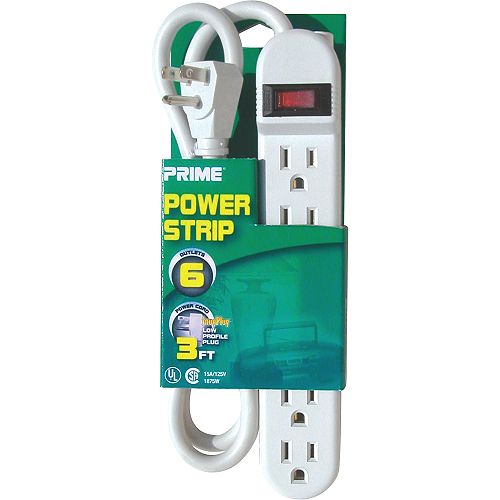 Prime Wire and Cable 6 Outlet Power Strip  3 Cord  Low-Profile SnugPlug - PB911009 Best Price