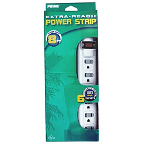 Prime Wire and Cable 6 Outlet Power Strip  8 ft. Cord  Outlet Safety Covers - PB001115 Best Price