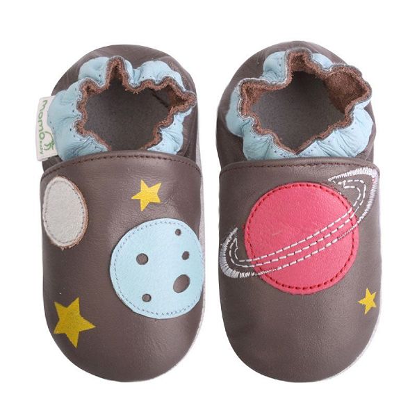Momo Baby Momo Baby Soft Sole Baby Shoes - Planets Brown