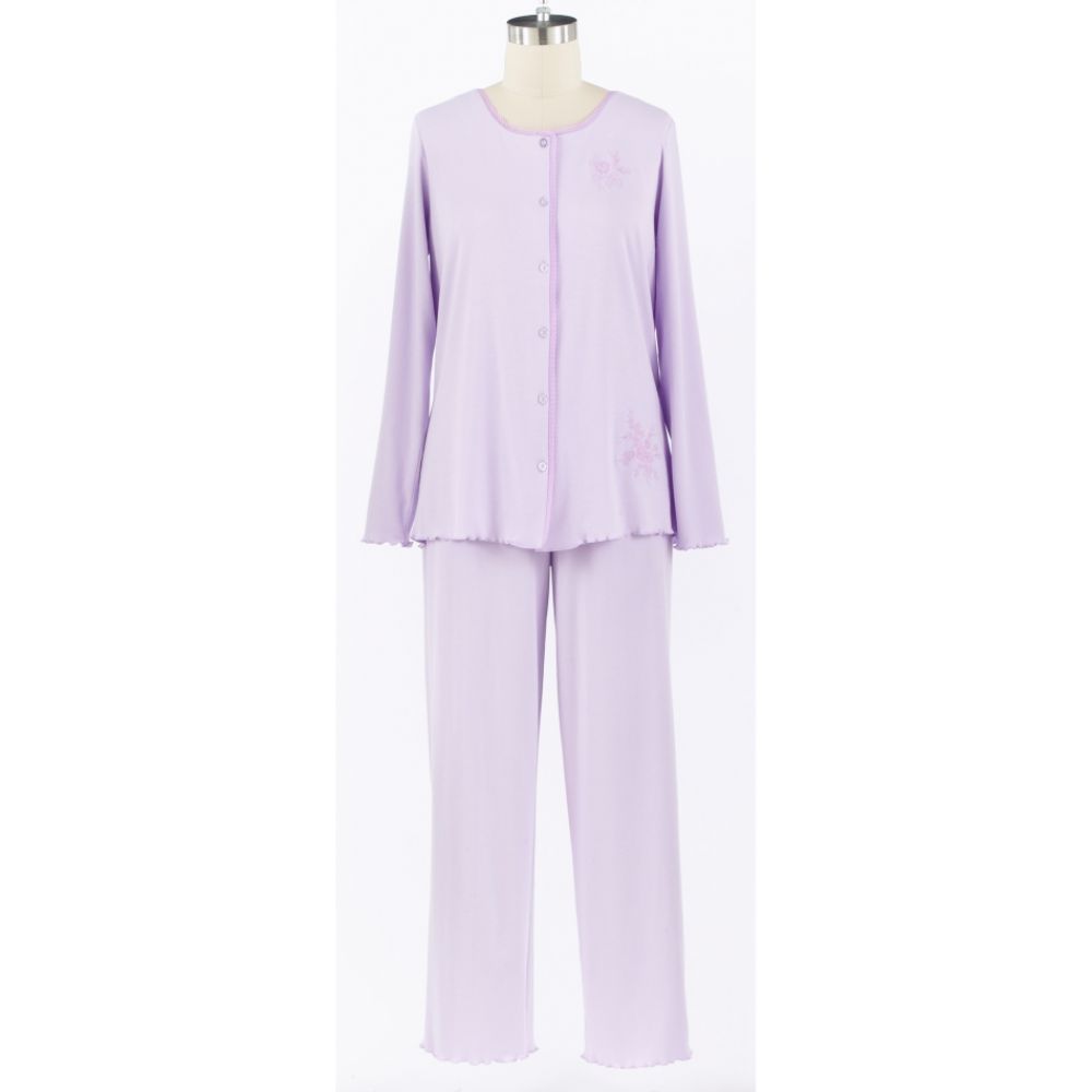 Classic Elements Long-Sleeve 2 Piece PJ Solid With Embroidered Button