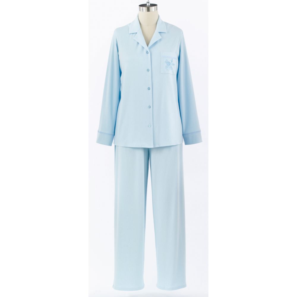 Classic Elements Long-Sleeve 2 pc. PJ Solid Notch with Pocket Embroidery