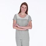 Classic Elements Short Sleeve Solid Crochet Neck Top Detail