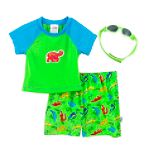 Wee Wave Infant Boy's Gator Swim Trunks, Rashguard Top & Goggles