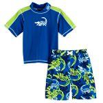 Surf Street Toddler Boy's Alligator Swim Trunks, Rashguard Top