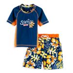 Baby Buns Toddler Boy's Hibiscus Swim Trunks, Rashguard Top