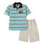 Kids Play Boy's 4-7 Dino Stripe Polo with Twill Short