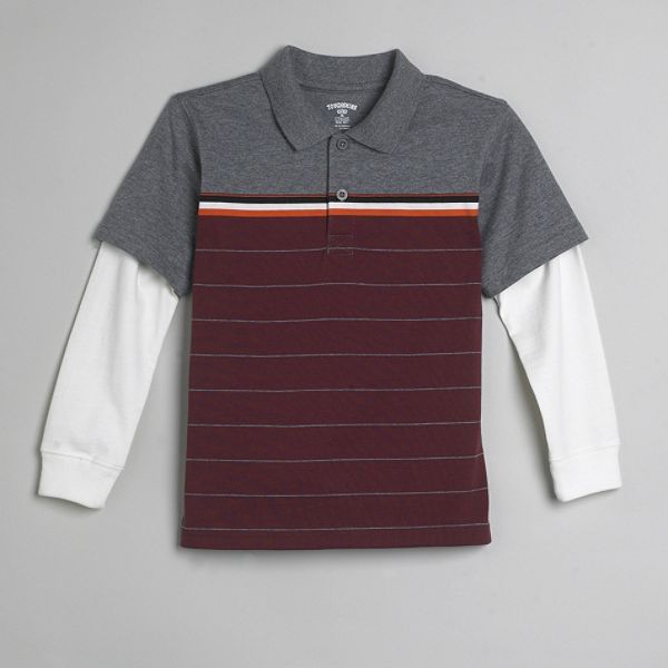 Toughskins Boy's 4-7 Long Sleeve Engineer Stripe Polo with Hangdown