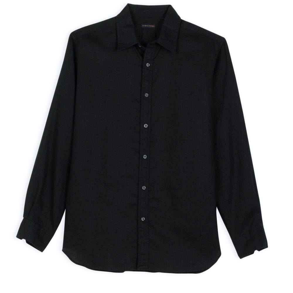 Structure Long Sleeve Solid Linen Shirt