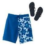 Joe Boxer Half Tropical Printed Swim Trunk with Flip Flop