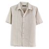 Short Sleeve Linen Blend Solid Shirt With Pleat Detail