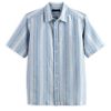 Short Sleeve Linen Blend Stripe Shirt