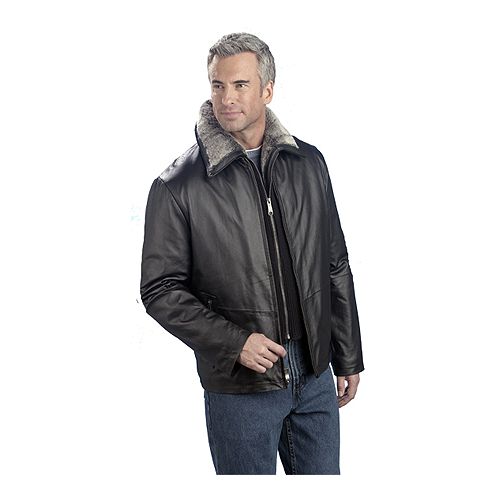 Excelled Men's Leather Jacket with Detachable Faux Fur Bib and Collar