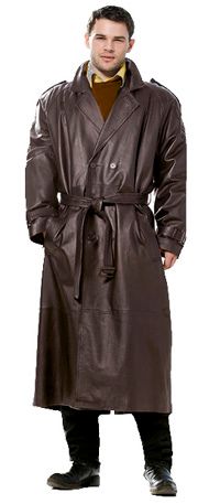 Excelled Men's Classic Double-Breasted Leather Trench Coat