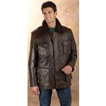Excelled Washed Leather Car Coat w. Detachable Collar