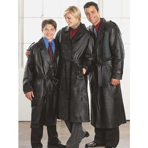 Excelled Men's Classic Double-Breasted Leather Trench Coat