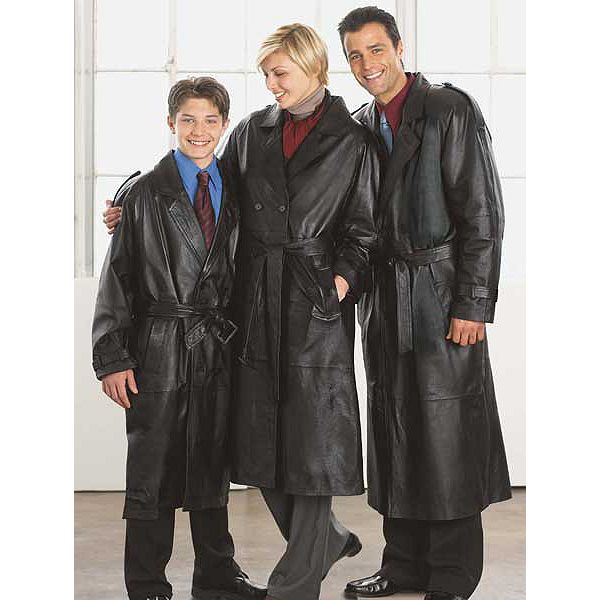 Excelled Men's Classic Double-Breasted Leather Trench Coat