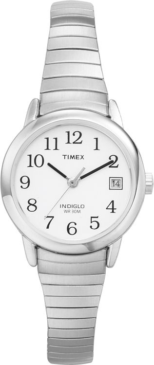 Timex Ladies Watch with White Dial and Stainless Steel Expansion Band