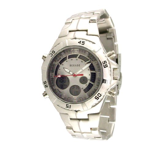 Decade Men's Calendar Day Watch w/Silver Round Dial & Silvertone Link Band