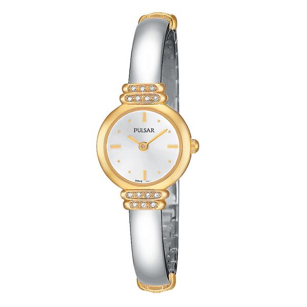 Pulsar Ladies Semi-Bangle Dress Watch with Silver Dial and Swarovski