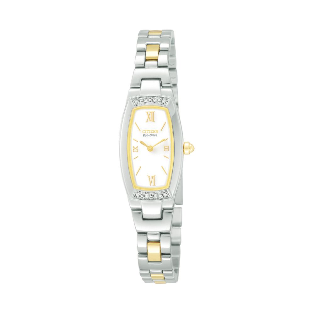 Citizen Ladies Eco-Drive Dress Watch with White Dial, Two-Tone Band & Diamond Accents