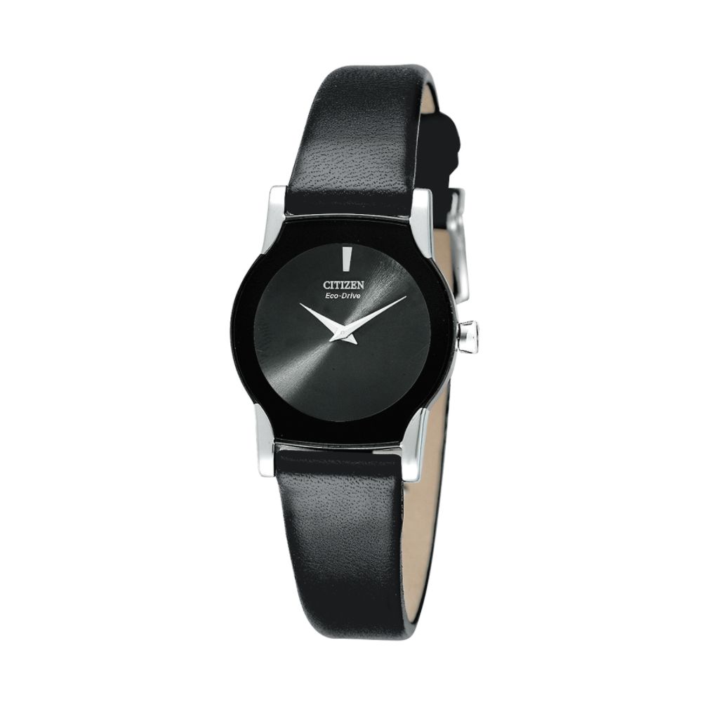Citizen Ladies Eco-Drive Dress Watch with Black Dial and Black Leather Band