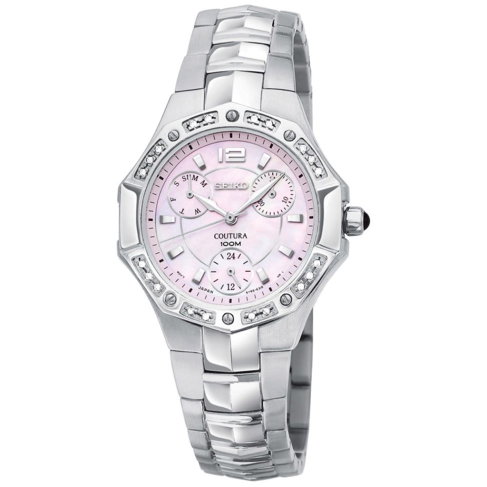 Seiko Ladies Multi Hand Calendar Watch with Diamond Accents and Sapphire Crystal