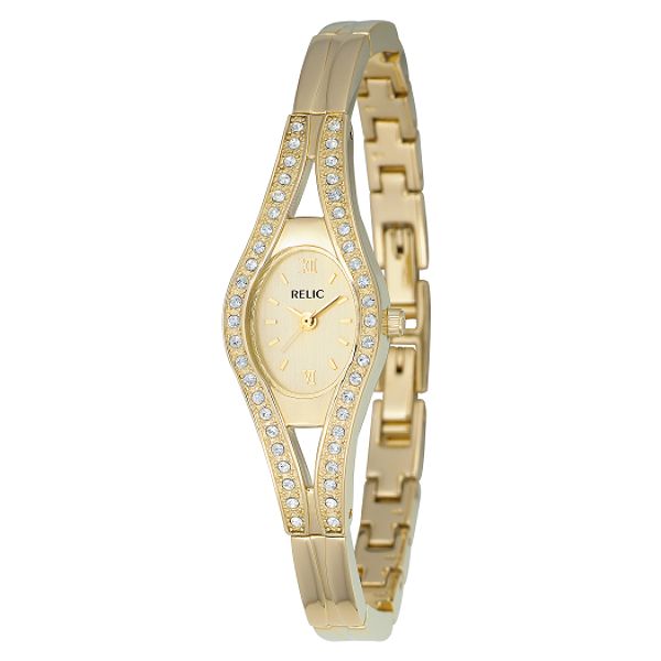Relic Ladies Dress Watch with Gold Dial and Swarovski Crystal Accents