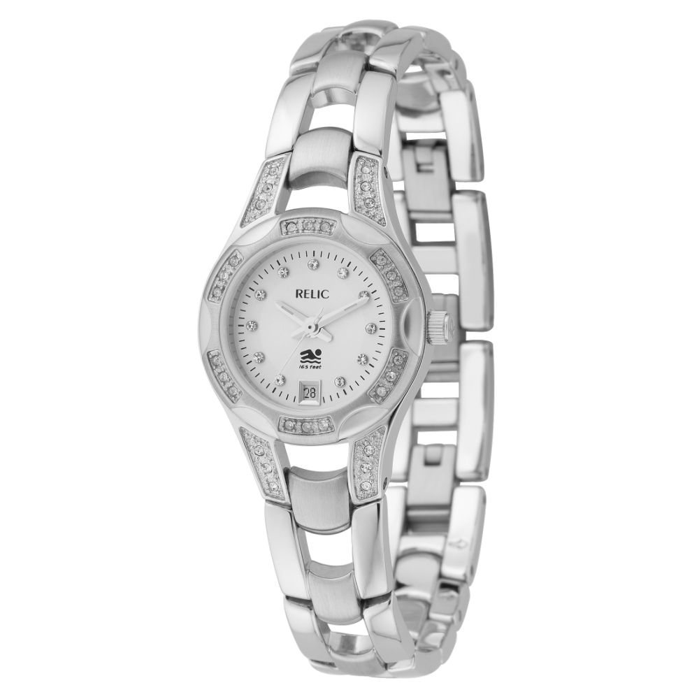 Relic Ladies Calendar Date Watch with Mother-of-Pearl Dial & Swarovski Crystals