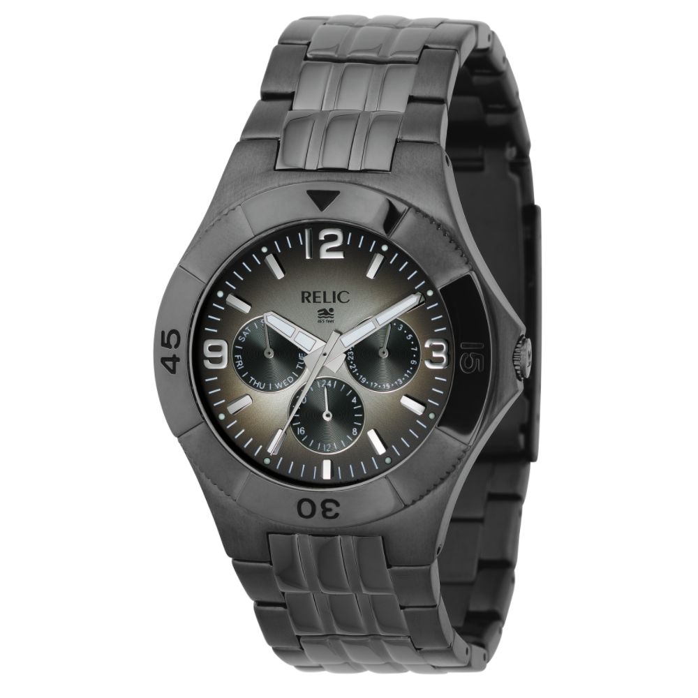 Relic Mens Calendar Date/Day Watch with Gun Metal Dial and Gun Metal Link Band