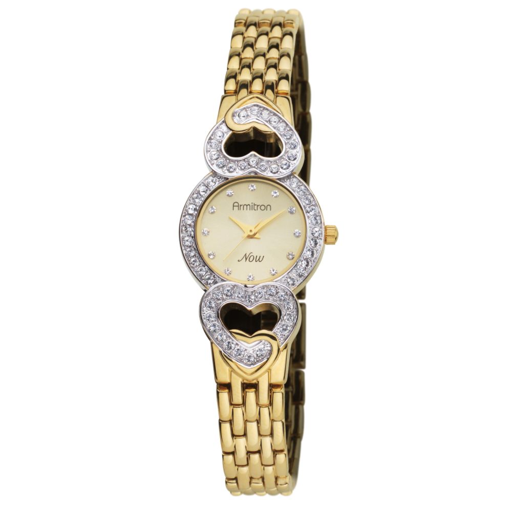 Armitron Ladies Fashion Watch with Swarovski Crystals, Champagne Dial and Heart Band
