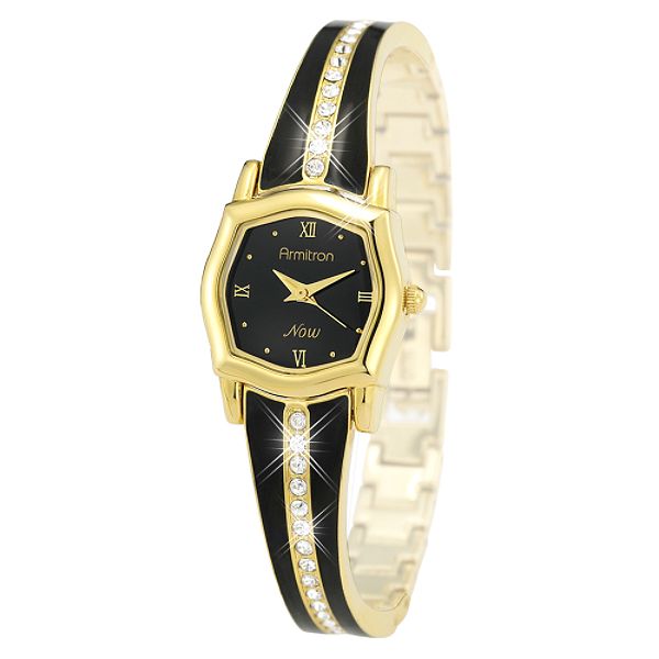 Armitron Ladies Swarovski Crystal NOW Watch w/Black Enamel GT