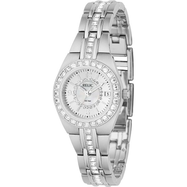 Relic Ladies Watch w/ Round Swarovski Crystal Blue Dial & Silvertone