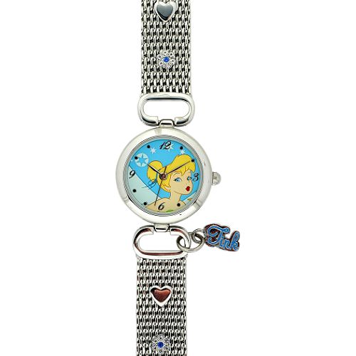 Elgin Ladies Tinkerbell Watch w/Multicolor Round Dial & Silvertone Mesh & Heart Band