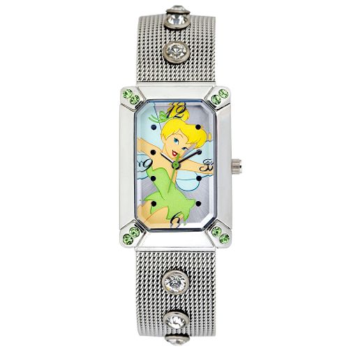 Disney Ladies Tinkerbell Watch w/Multicolor Dial & Silvertone Mesh & Rhinestone Band