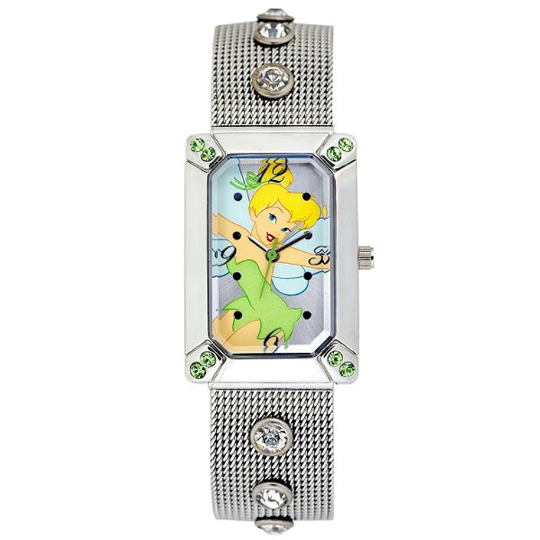 Disney Ladies Tinkerbell Watch w/Multicolor Dial & Silvertone Mesh & Rhinestone Band