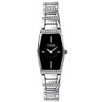 Caravelle Ladies Dress Watch with Black Crystal Accent Dial and Link Band. Silvertone