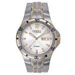 Caravelle Mens Calendar Day/Date Watch with Round Silver Dial & Link Band. Silvertone