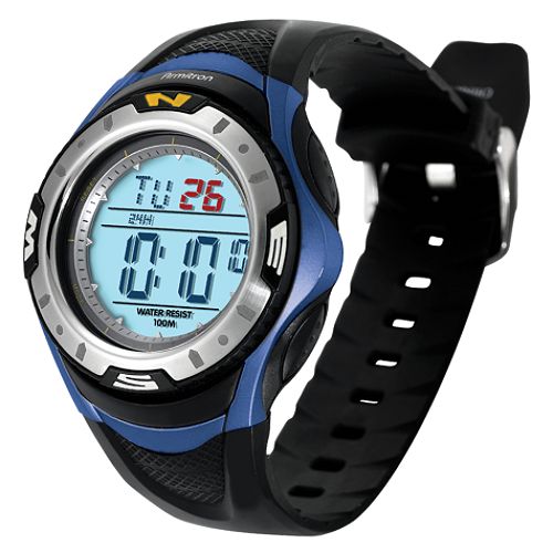 Armitron Men's Digital Sport Watch w/ABS Case, Blue Top Ring and Black Resin Band