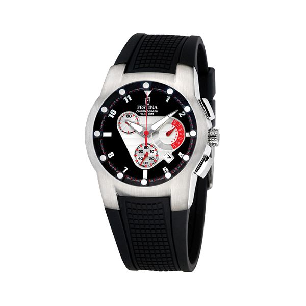 Festina Men's Dashboard Chronograph Watch with Round Black/Red Dial and Black Resin Band