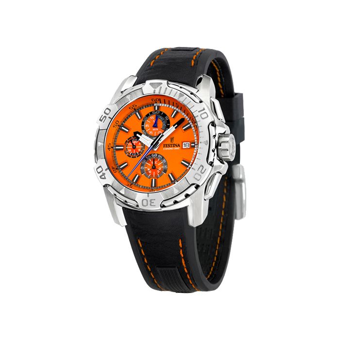 Computer Stores Orange on Mens Calendar Date Watch With Round Orange Dial And Black Leather Band