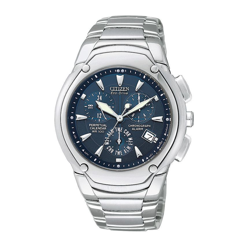 Citizen Mens Calendar Day/Date Sport Watch with Dark Blue Dial & Stainless Link Band