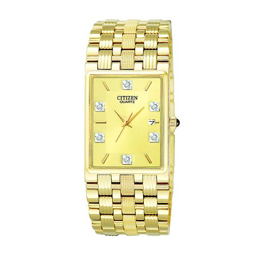 Citizen Men's Dress Watch w/Diamond Accent Champagne Vertical Dial & Goldtone Link Band